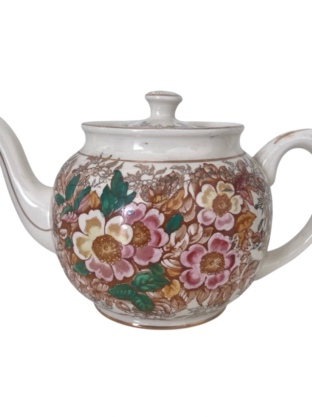 Vintage Sadler England Floral Tea Pot Gold Trim English Teapot